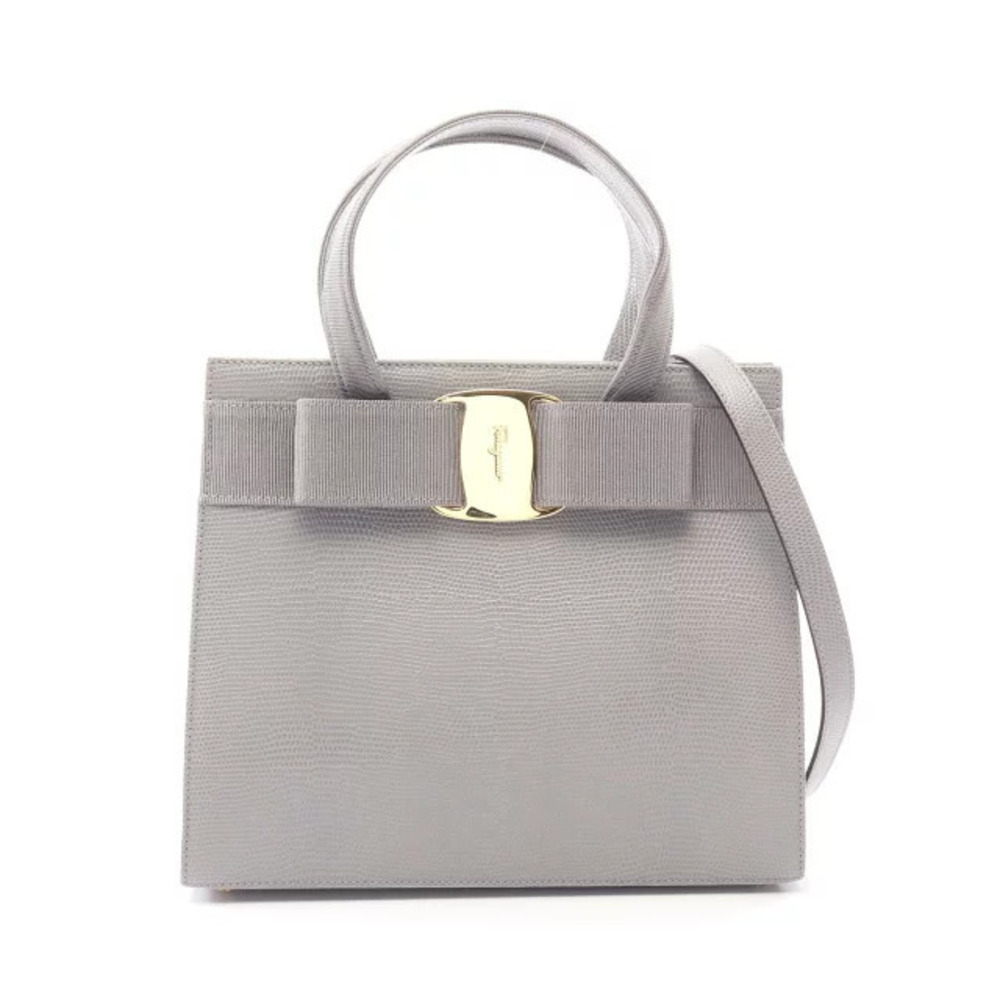 Salvatore Ferragamo Vara Ribbon Handbag Leather Gray